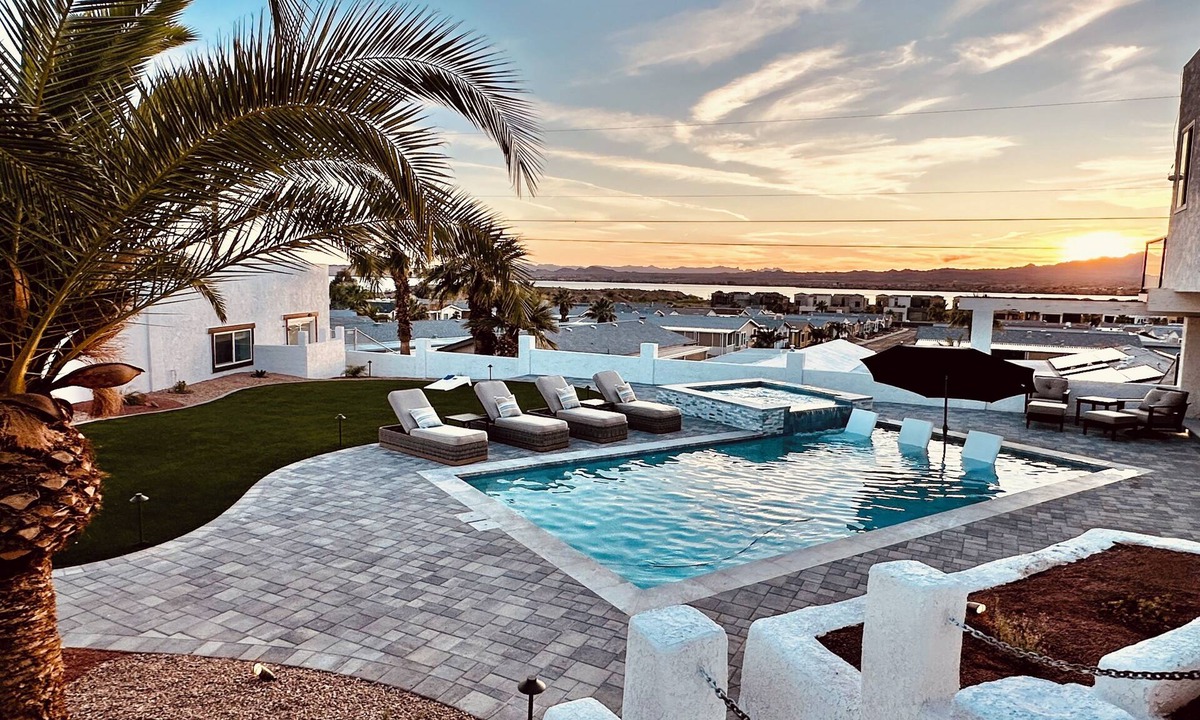 Lake Havasu City House | Panoramic Lake and Mountain Views! Pool, Spa, Casita, Sleeps 16, Lakeside Estate