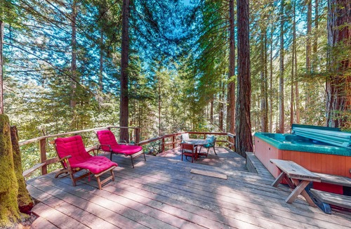 Cazadero Cabin | Dog-friendly cottage in the redwoods with private hot tub & amazing deck