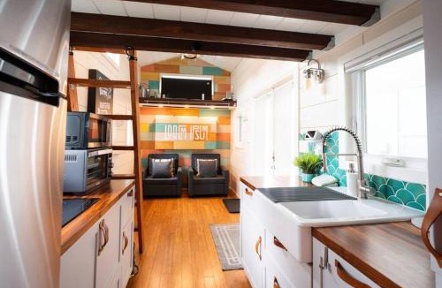 San Luis Obispo House | Lofted Bedroom Teal Tiny Home with Creek Views