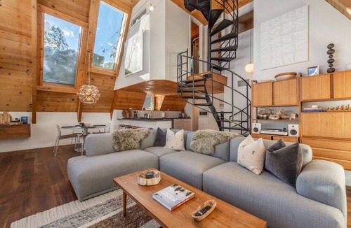 Tahoe City Cabin | Tahoe A-Frame Cabin with Hot Tub & Private Pier | Sleeps 6