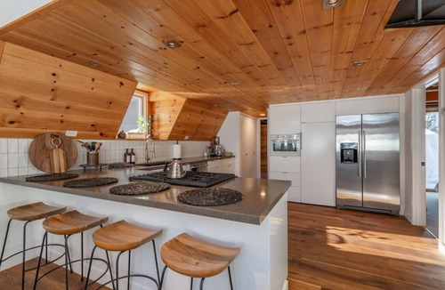Tahoe City Cabin | Tahoe A-Frame Cabin with Hot Tub & Private Pier | Sleeps 6