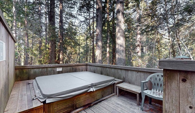 Forested home with private hot tub & fireplace near trails