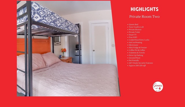 Private Room #2: Queen + Youth Twin Loft & Private Bath