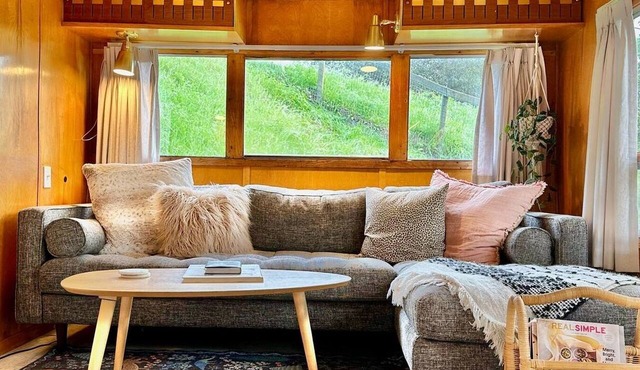 The Spartan is a fun 1950's vintage trailer under oak trees overlooking a 1 acre organic farm!