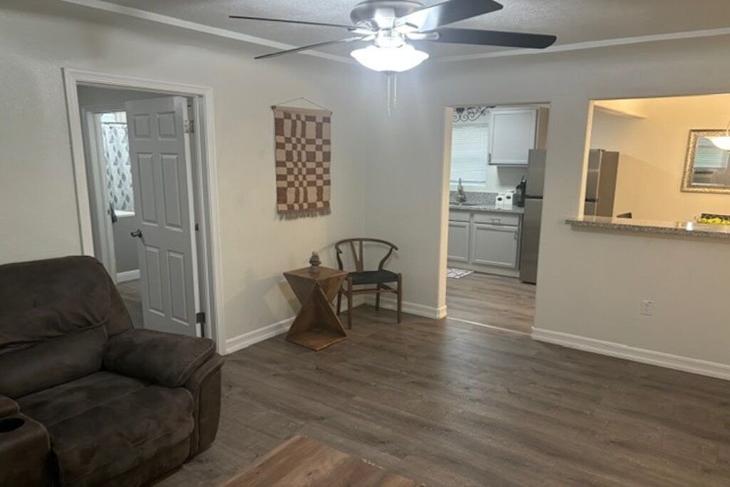 Sanger House | Kick back and relax in this cozy, stylish space.